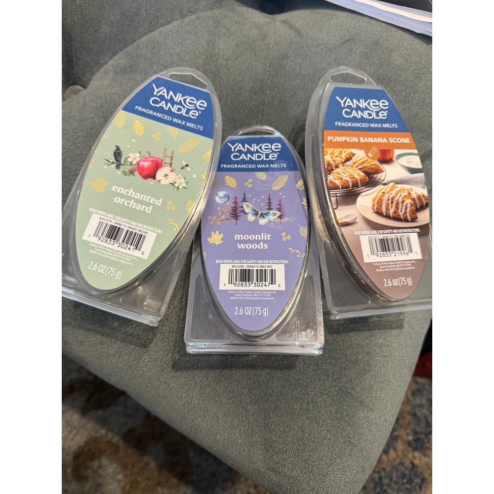 Yankee Candle Wax Melts Lot of 3 Enchanted Orchard Moonlit Woods Pumpkin Banana